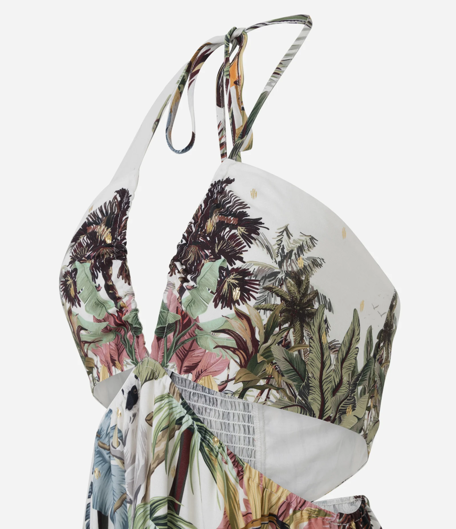 Vestido Longo Tropical com Amarração no Pescoço e Detalhe no Busto Off White 6