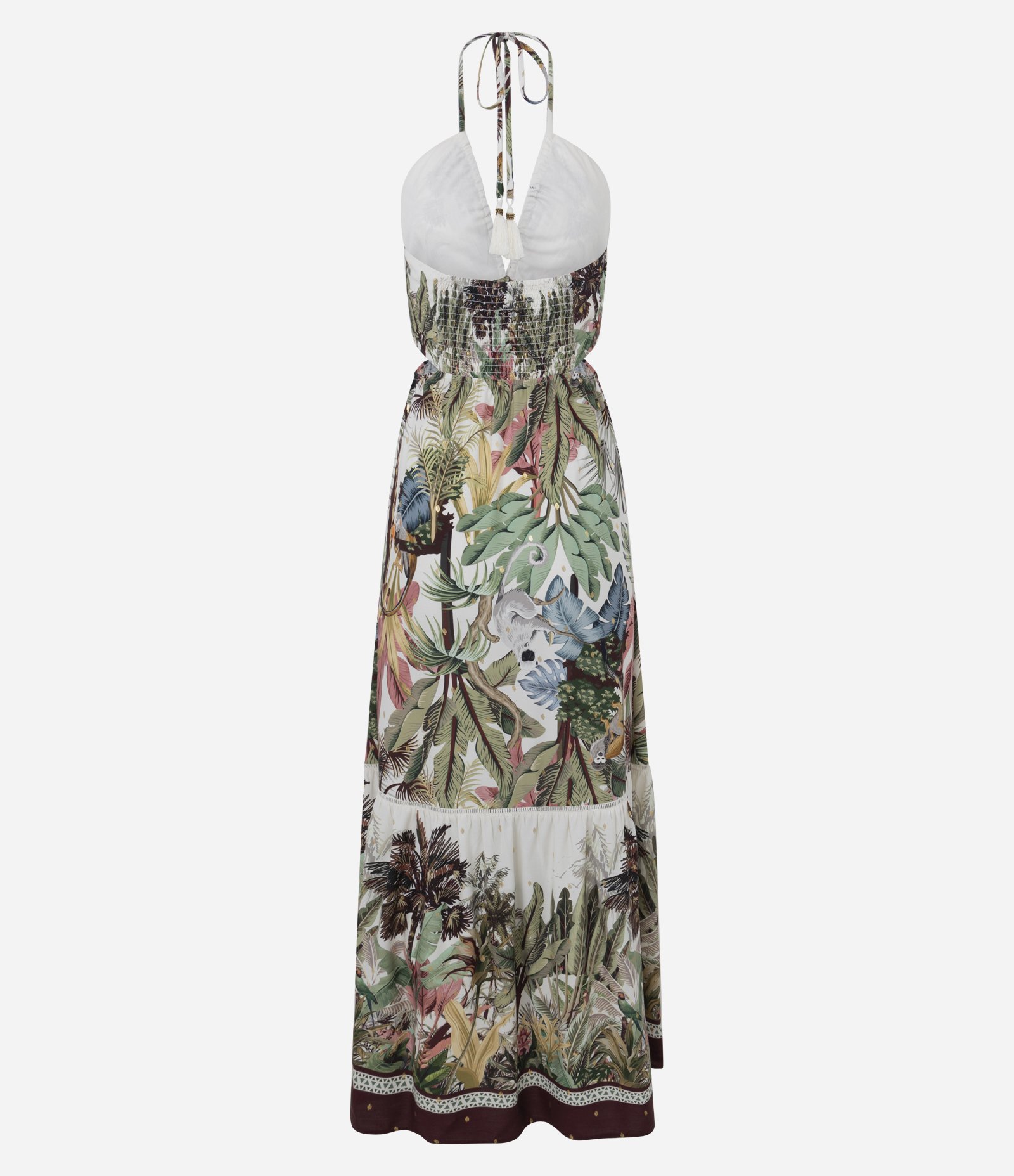 Vestido Longo Tropical com Amarração no Pescoço e Detalhe no Busto Off White 7