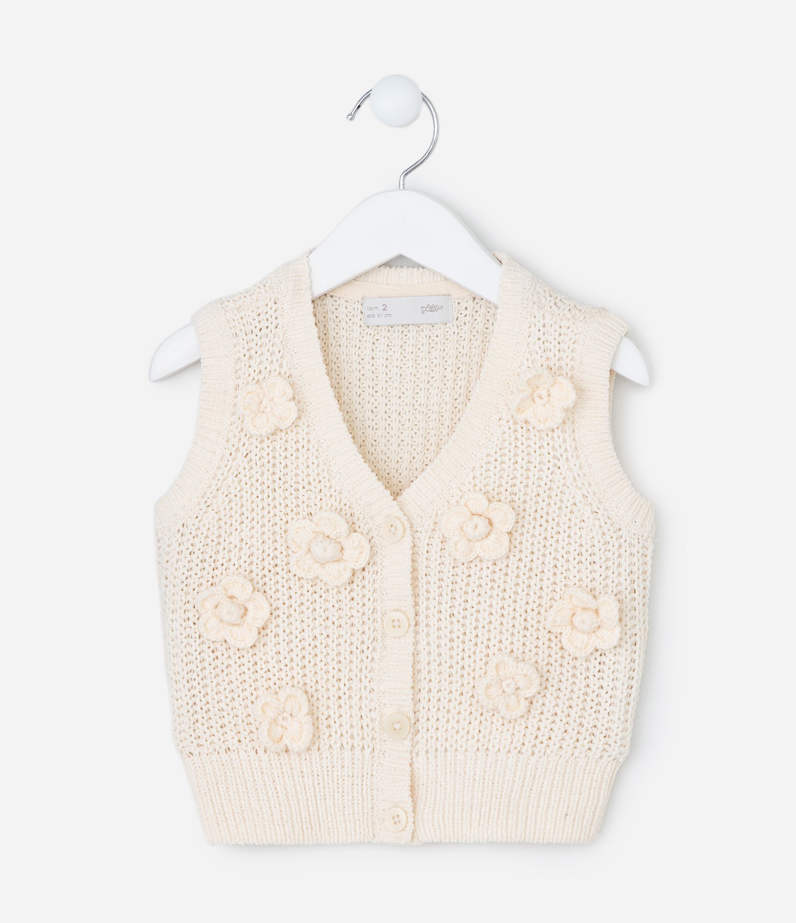 Cardigan Infantil Em Efeito Tricô Com Flor Aplicada Tam 1 A 5/6 Off White 1