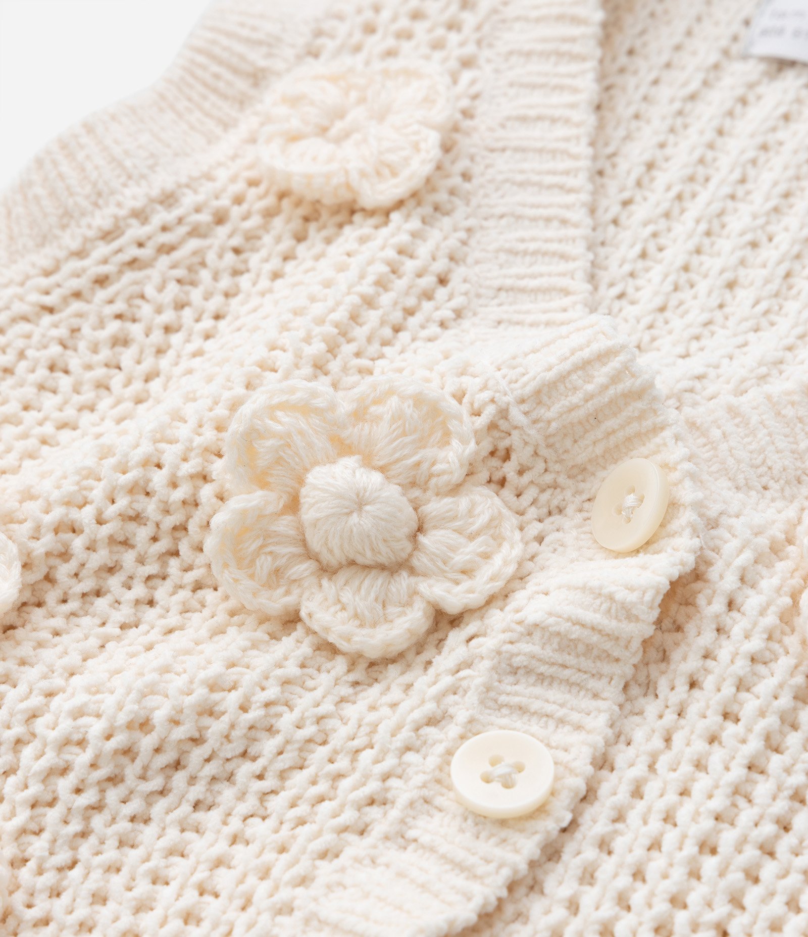 Cardigan Infantil Em Efeito Tricô Com Flor Aplicada Tam 1 A 5/6 Off White 4