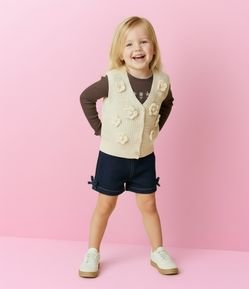 Cardigan Infantil em Tricô com Florzinhas Aplicadas - Tam 1 a 5/6