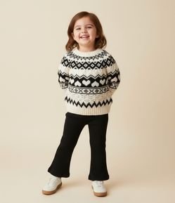 Casaco Infantil em Tricô Jacquard com Estampa Tribal e Franjas – Tam 1 a 6 Anos