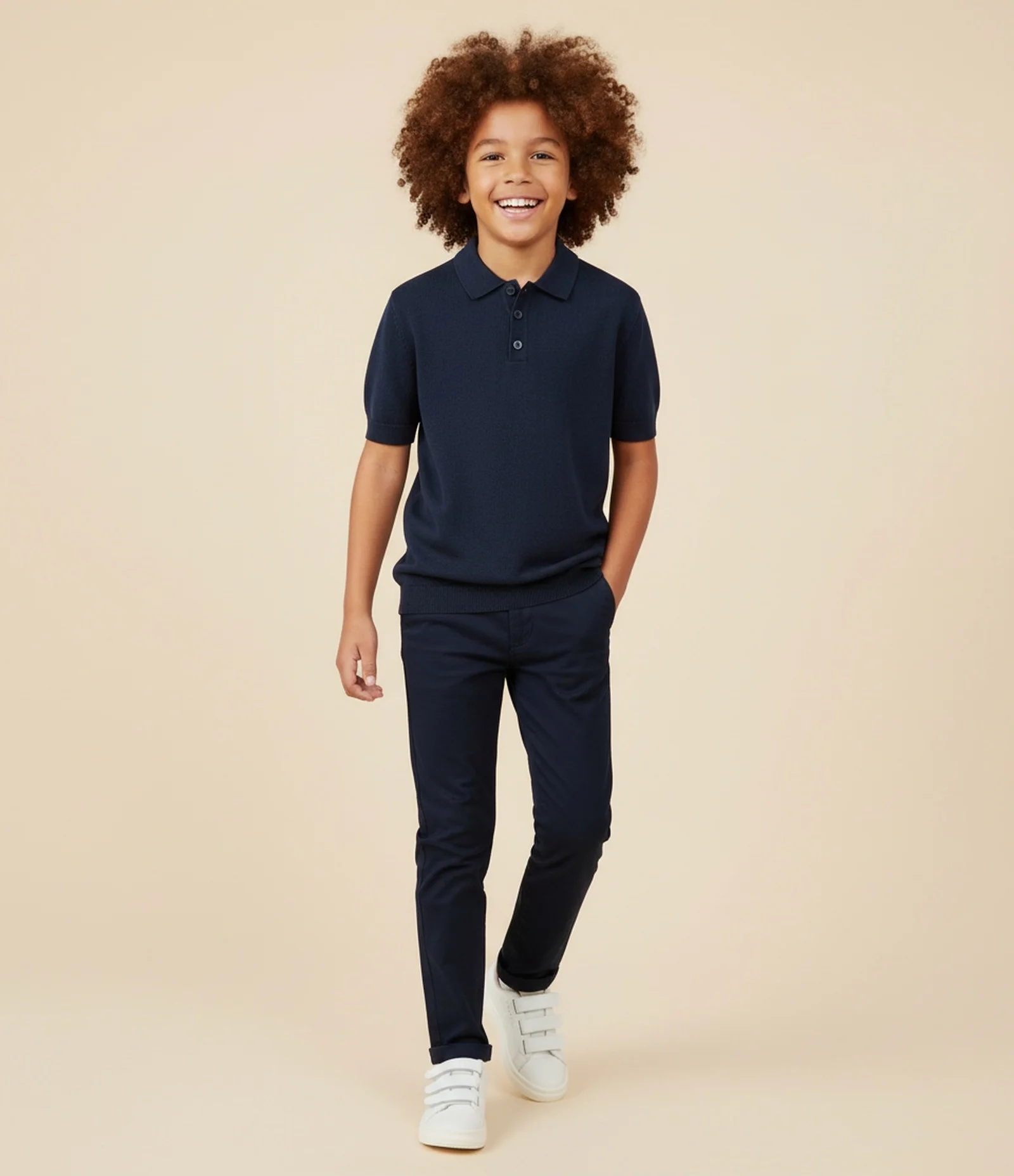 Camiseta Polo Infantil com Detalhe em Retilínea – Tam 5 a 14 Anos Azul Marinho 1