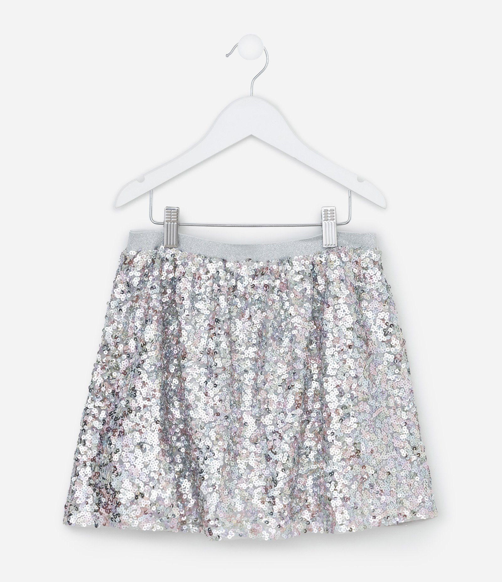 Saia Infantil em Paetê com Elástico Brilhante - Tam 5 a 14 Anos Prata 1