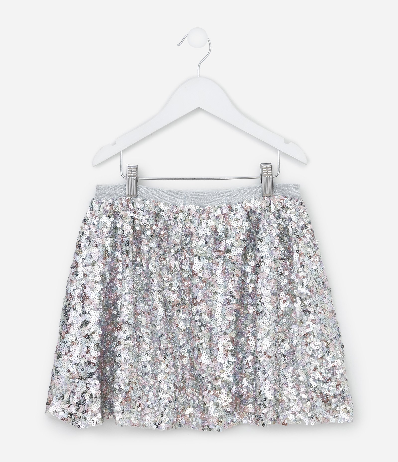 Saia Infantil em Paetê com Elástico Brilhante - Tam 5 a 14 Anos Prata 2