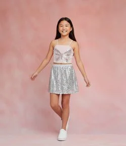 Saia Infantil em Paetê com Elástico Brilhante - Tam 5 a 14 Anos