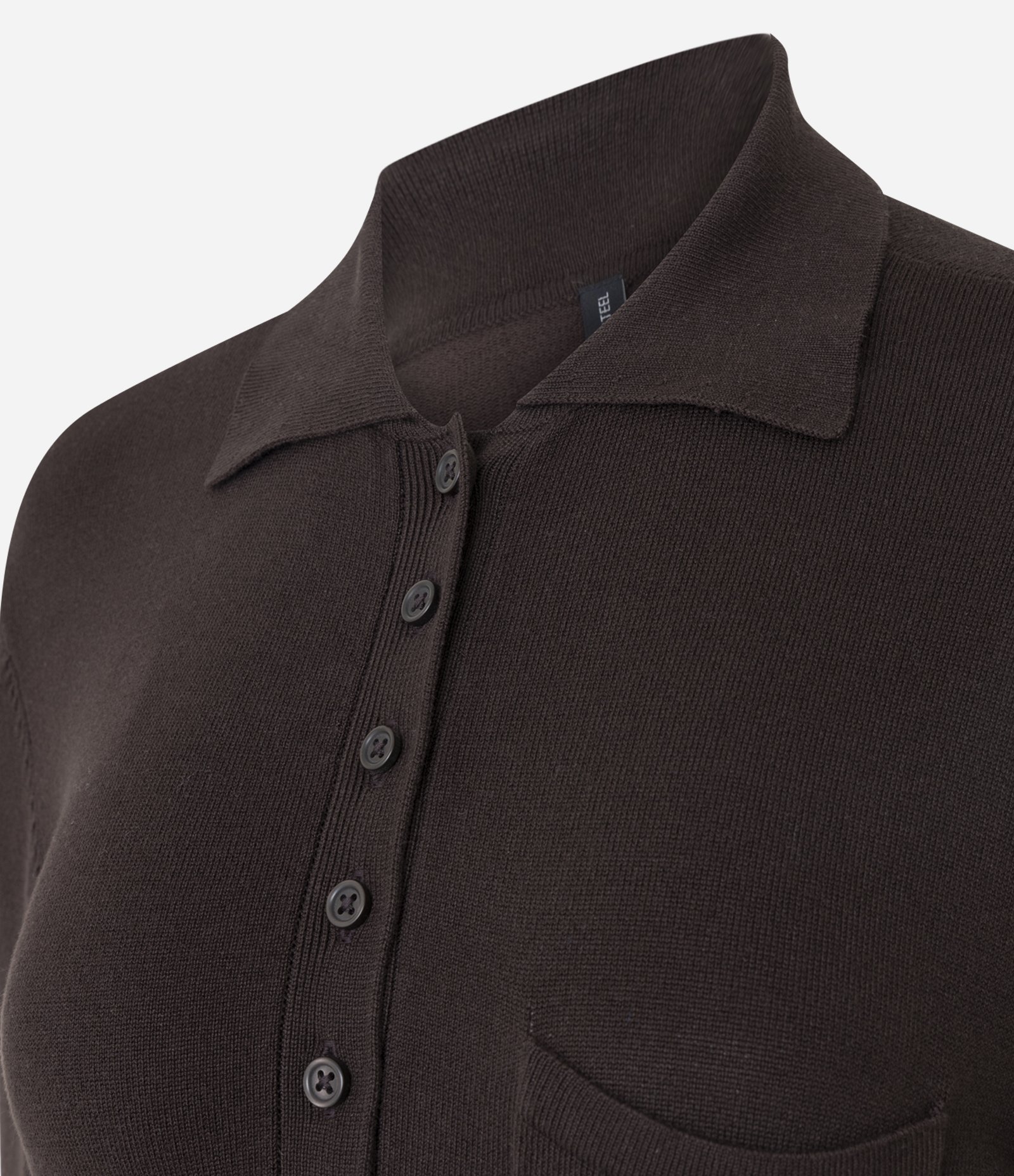 Blusa Manga Longa em Tricô com Gola Polo e Bolso Frontal Marrom 2