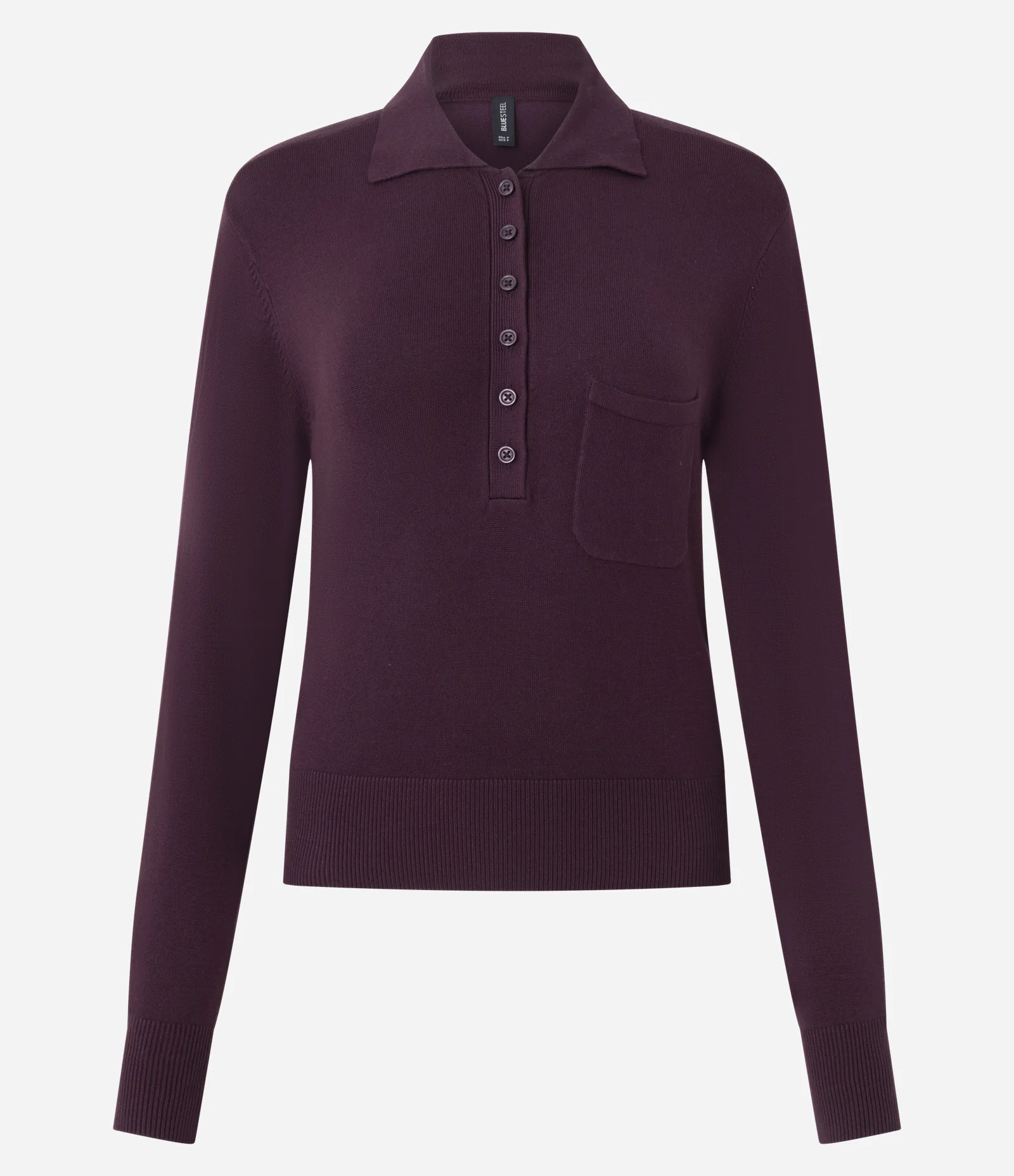 Blusa Manga Longa em Tricô com Gola Polo e Bolso Frontal Bordô 5