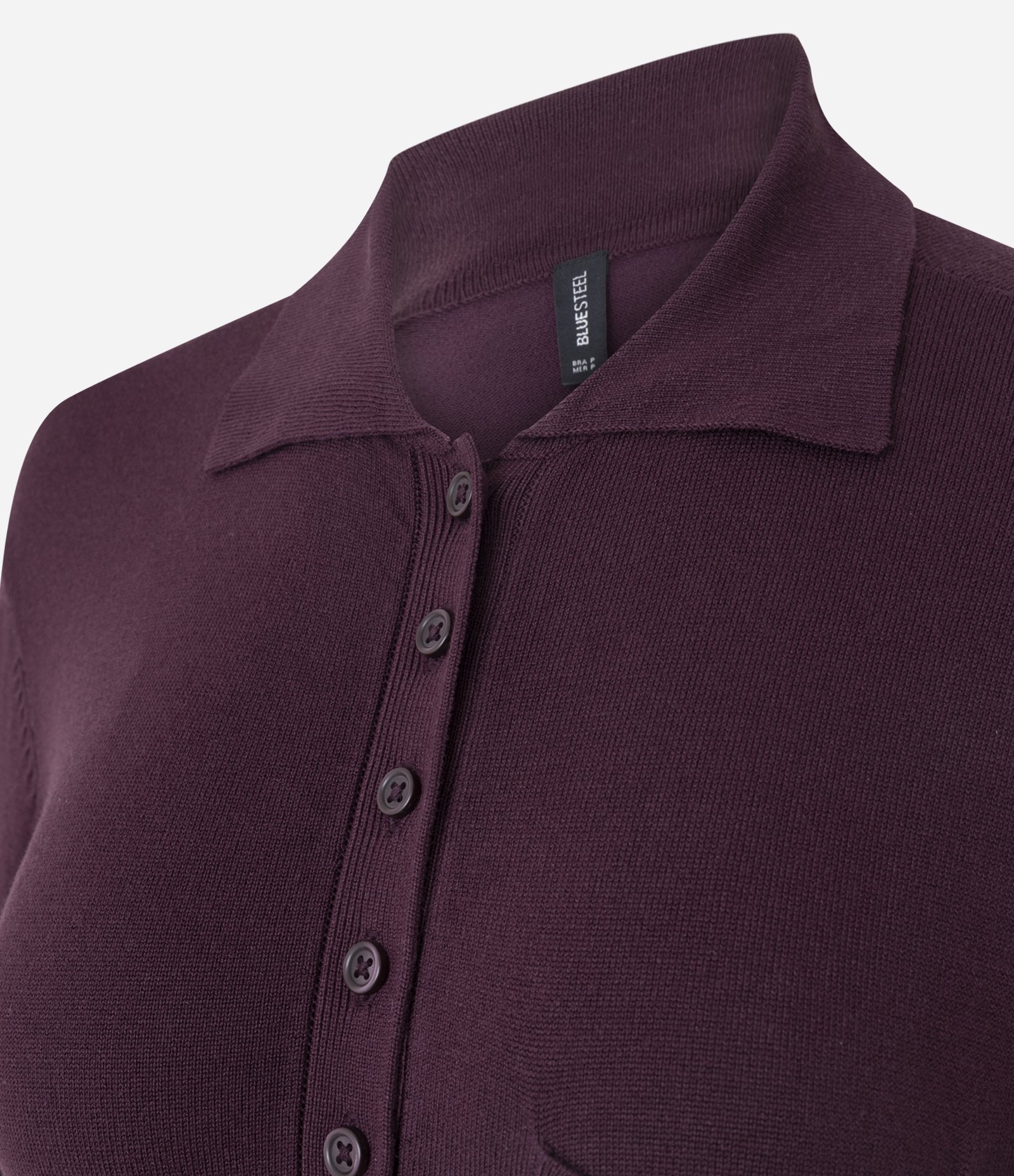 Blusa Manga Longa em Tricô com Gola Polo e Bolso Frontal Bordô 6