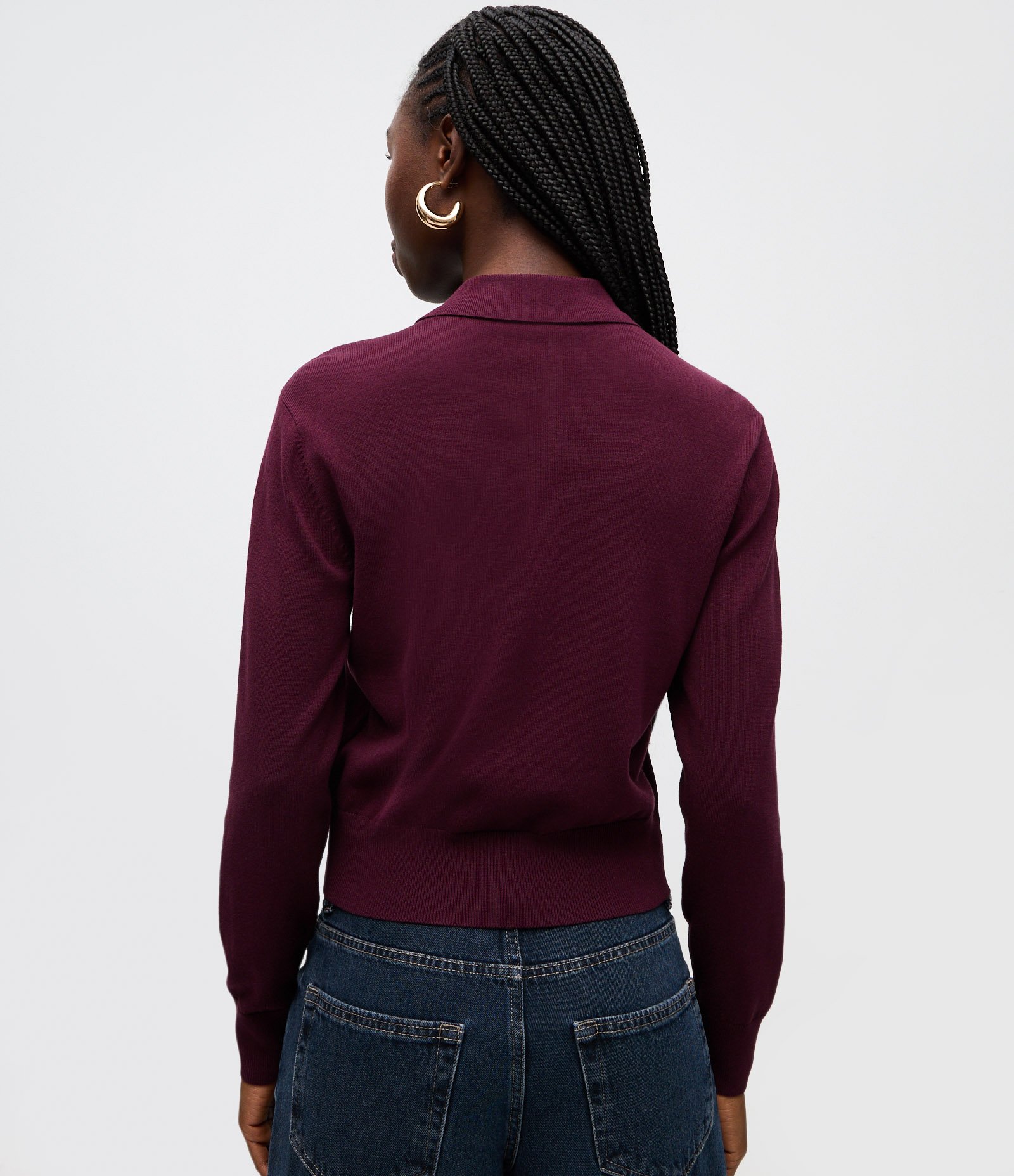 Blusa Manga Longa em Tricô com Gola Polo e Bolso Frontal Bordô 4