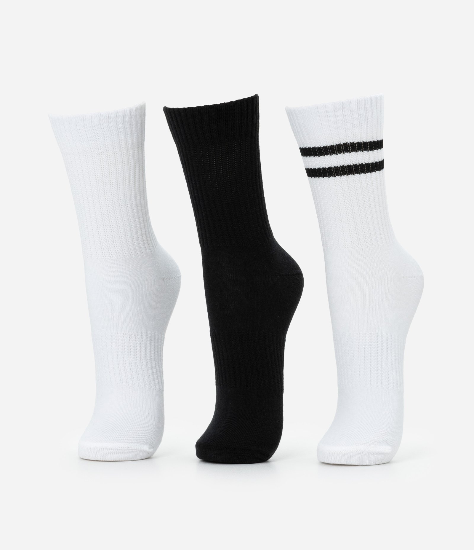 Kit 03 Meias Cano Médio Esportivo em Algodão Branco/Preto 1