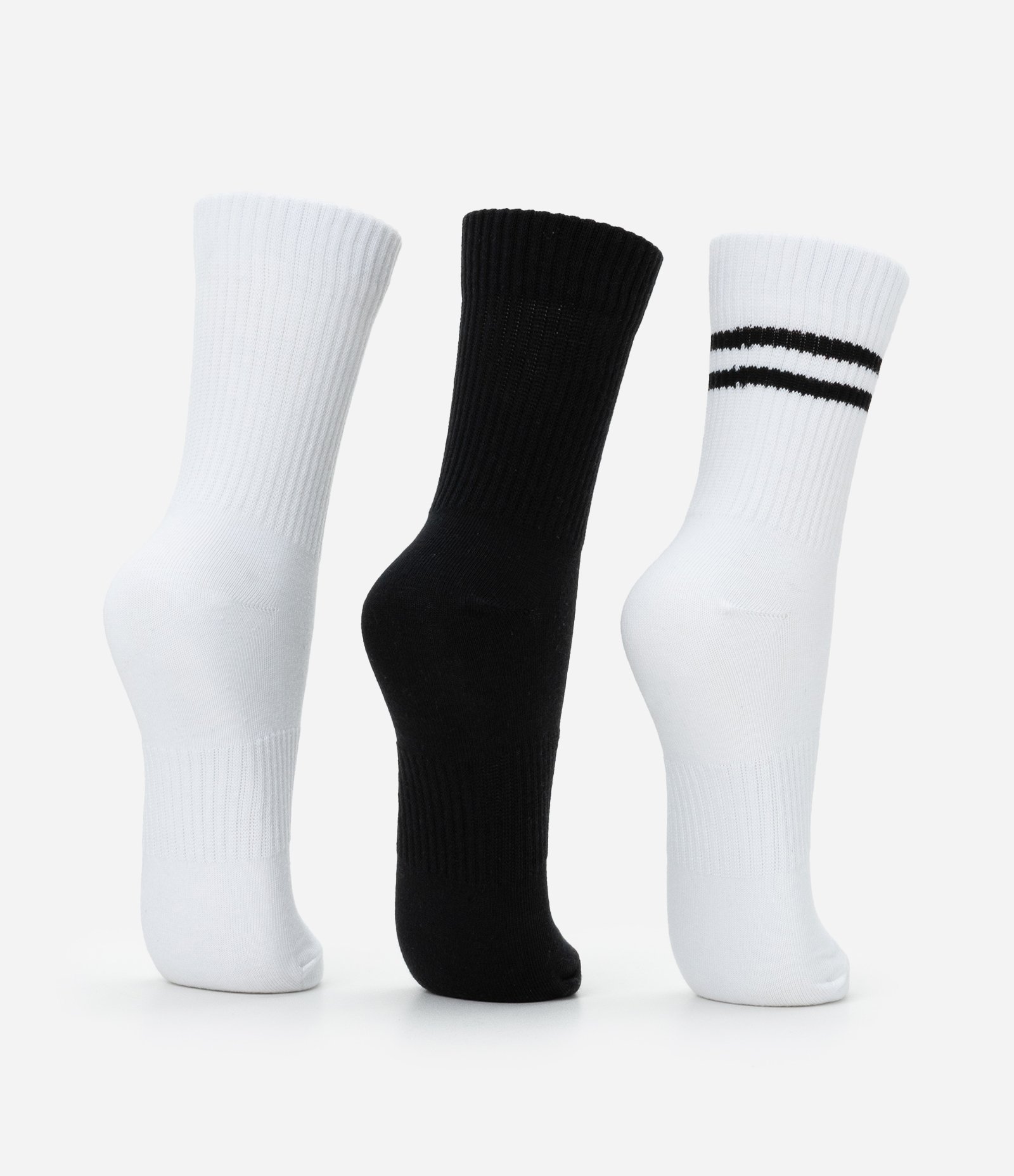 Kit 03 Meias Cano Médio Esportivo em Algodão Branco/Preto 3