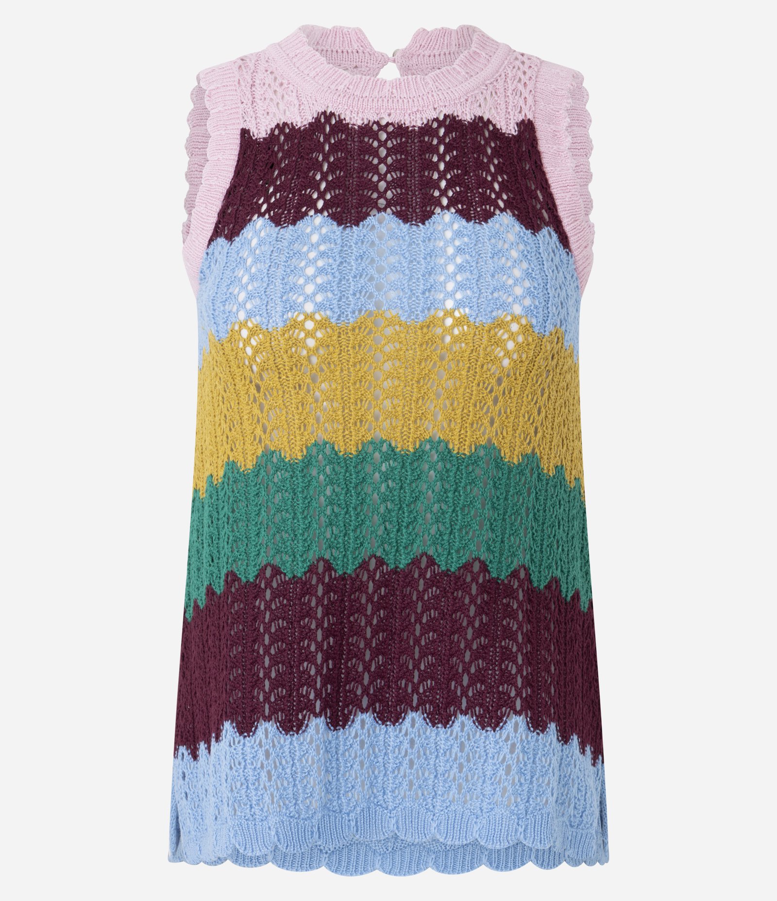 Blusa Regata em Tricô  em Bloco de Cores com Fendas Laterais Multicores 5