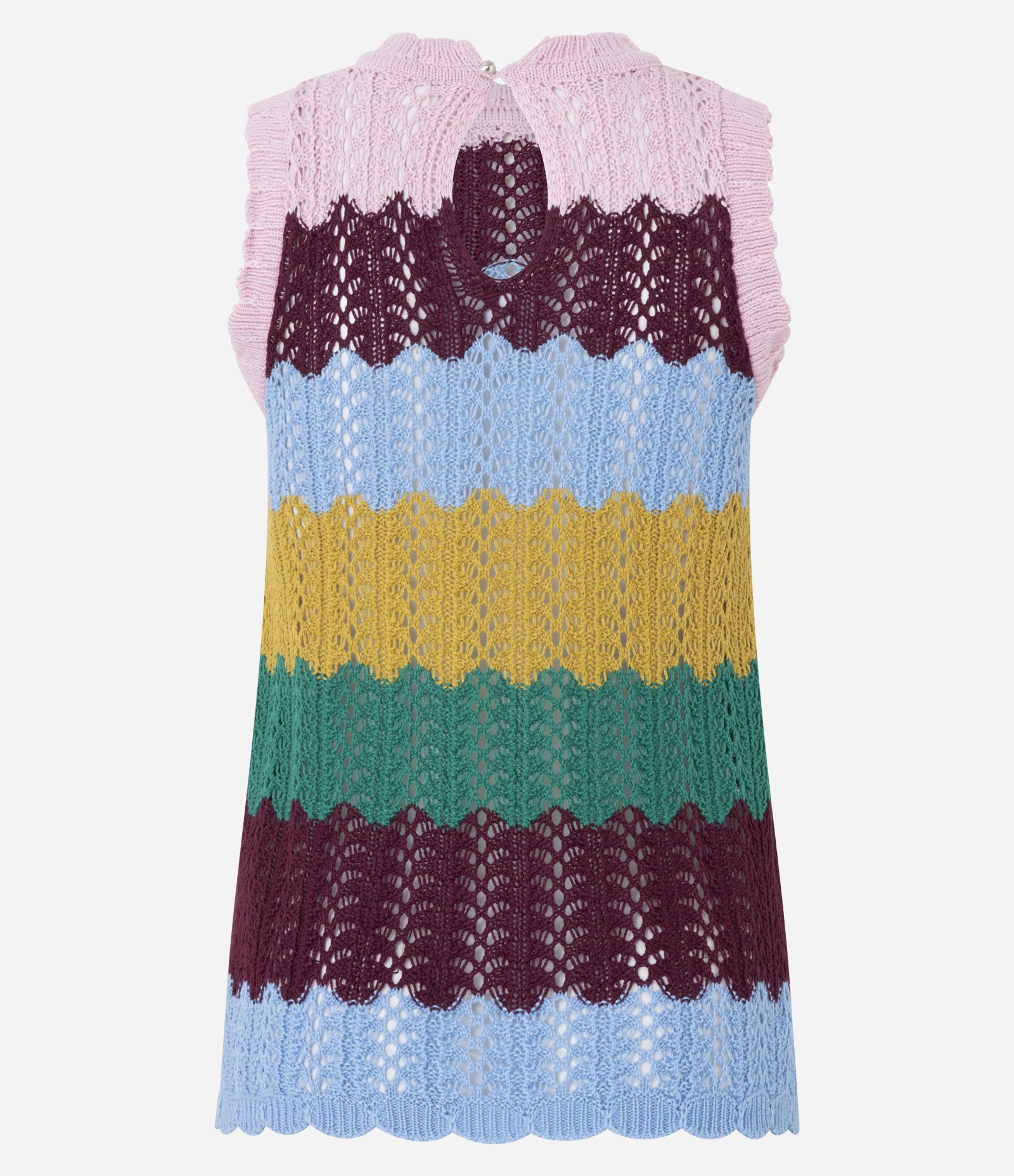 Blusa Regata em Tricô  em Bloco de Cores com Fendas Laterais Multicores 8