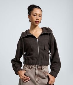 Jaqueta Bomber com Capuz e Bolsos Frontais
