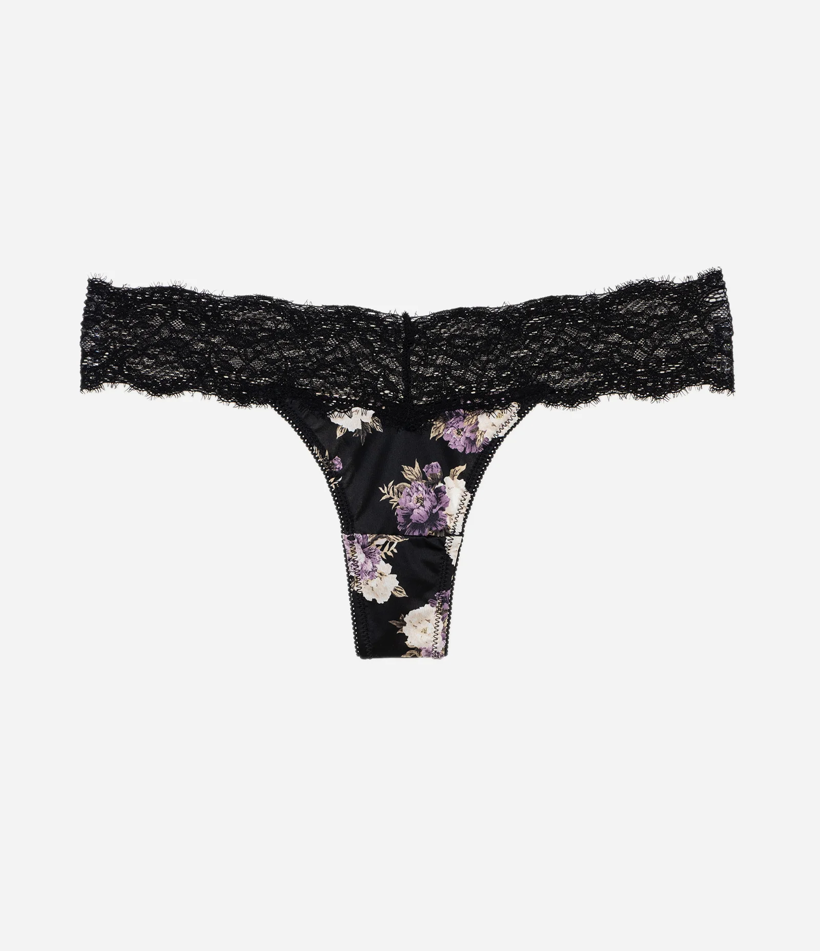 Calcinha String Fio Duplo em Microfibra com Detalhes em Renda Floral Preto 5