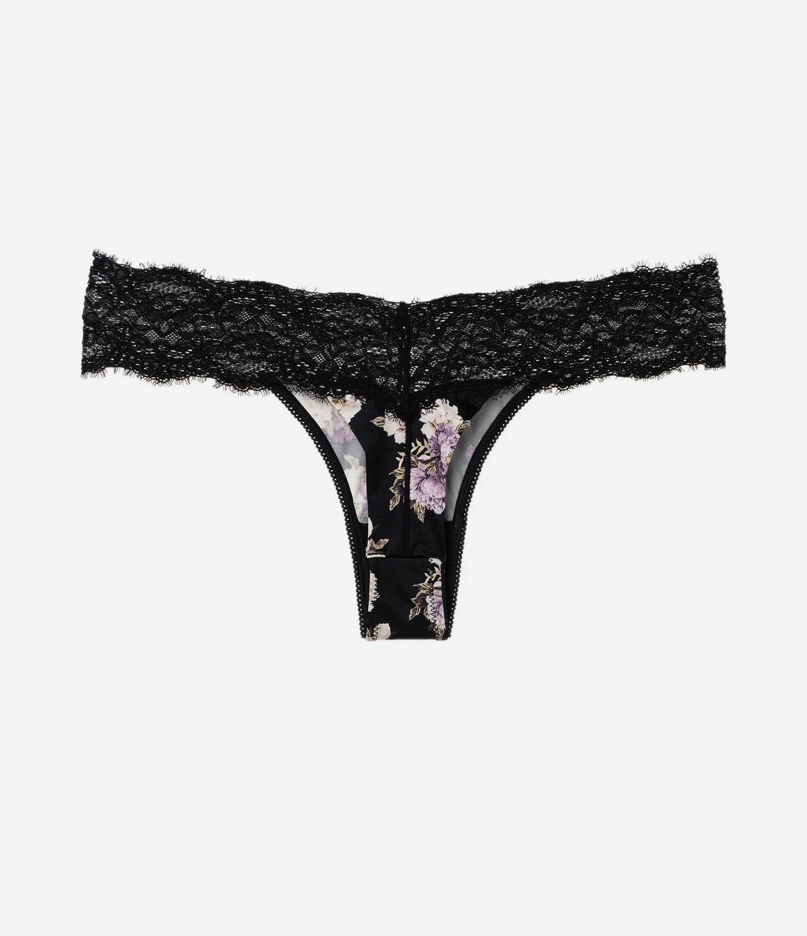 Calcinha String Fio Duplo em Microfibra com Detalhes em Renda Floral Preto 6