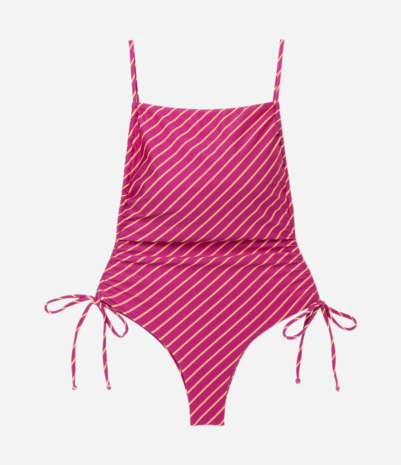 Maiô em Microfibra com Decote Reto e Estampa Listrada Rosa 6