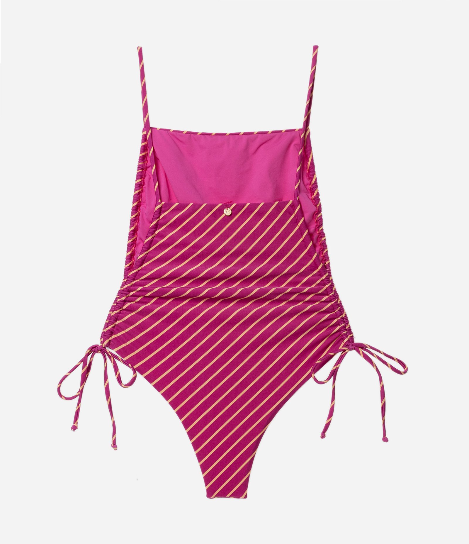 Maiô em Microfibra com Decote Reto e Estampa Listrada Rosa 7