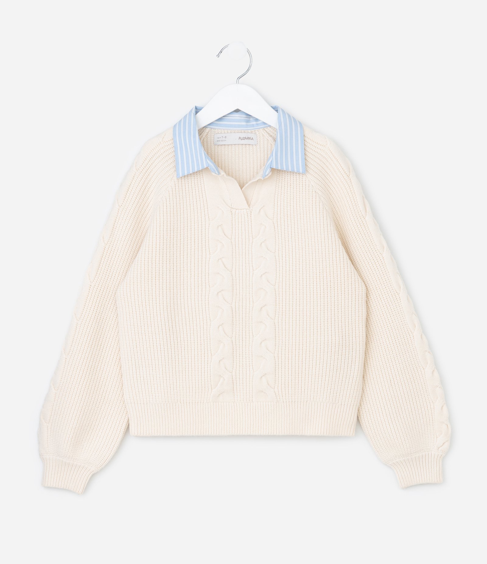 Casaco Infantil em Efeito Tricô com Gola Listrada – Tam 5 a 14 Anos Off White 2