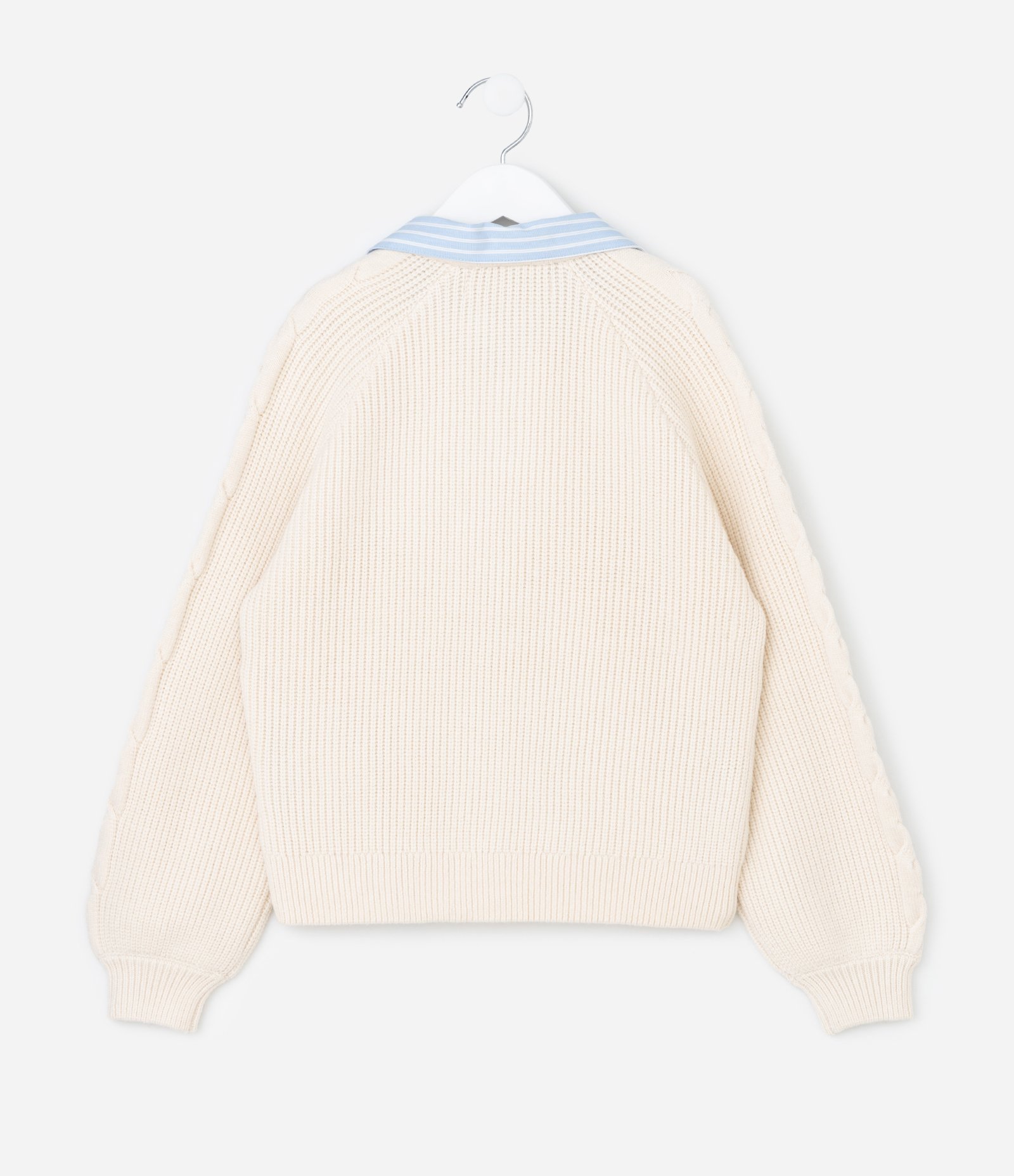 Casaco Infantil em Efeito Tricô com Gola Listrada – Tam 5 a 14 Anos Off White 3