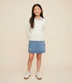 Casaco Infantil em Efeito Tricô com Gola Listrada – Tam 5 a 14 Anos