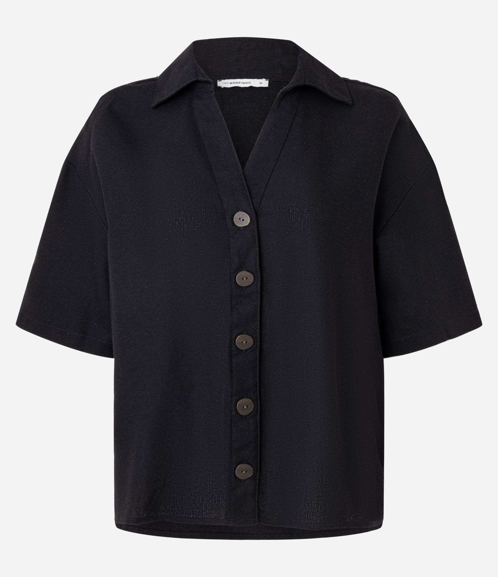 Camisa em Viscolinho com Abotoamento Frontal Preto 5