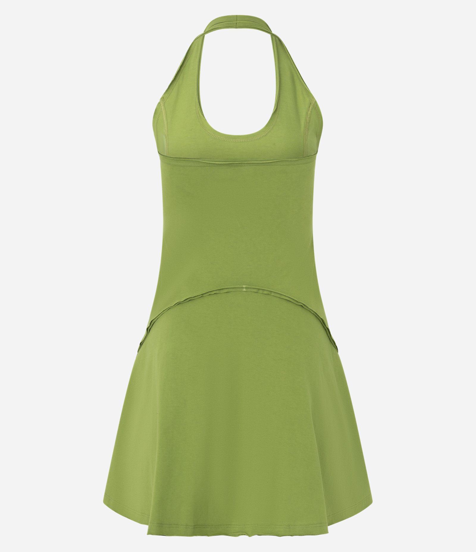 Vestido Evasê Frente Única em Algodão com Recortes Avessos Verde 6