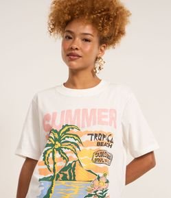 Camiseta T-Shirt alongada em Algodão com Estampa Silk Summer Tropical