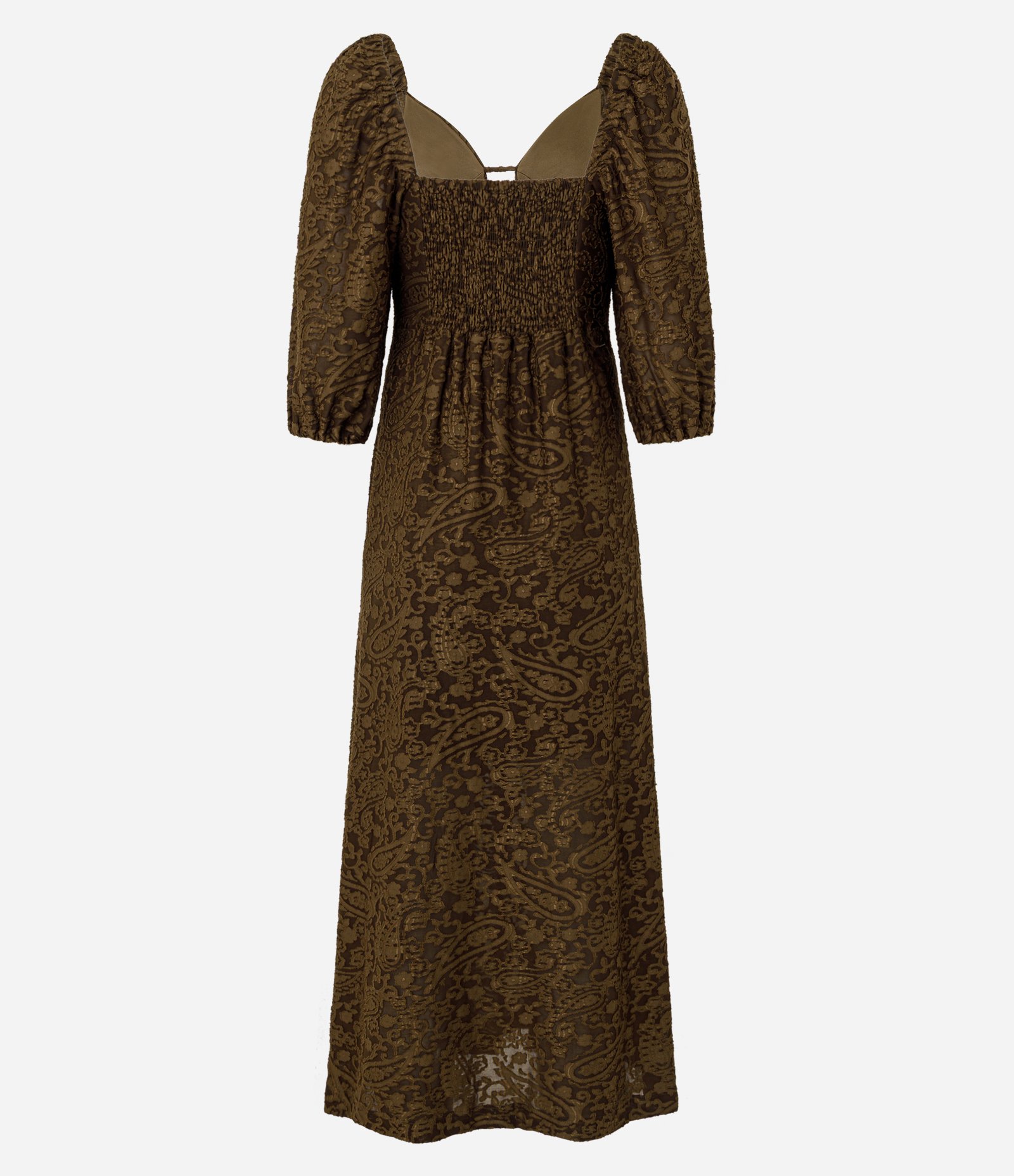 Vestido Longo em Tule com Decote V Marrom 1