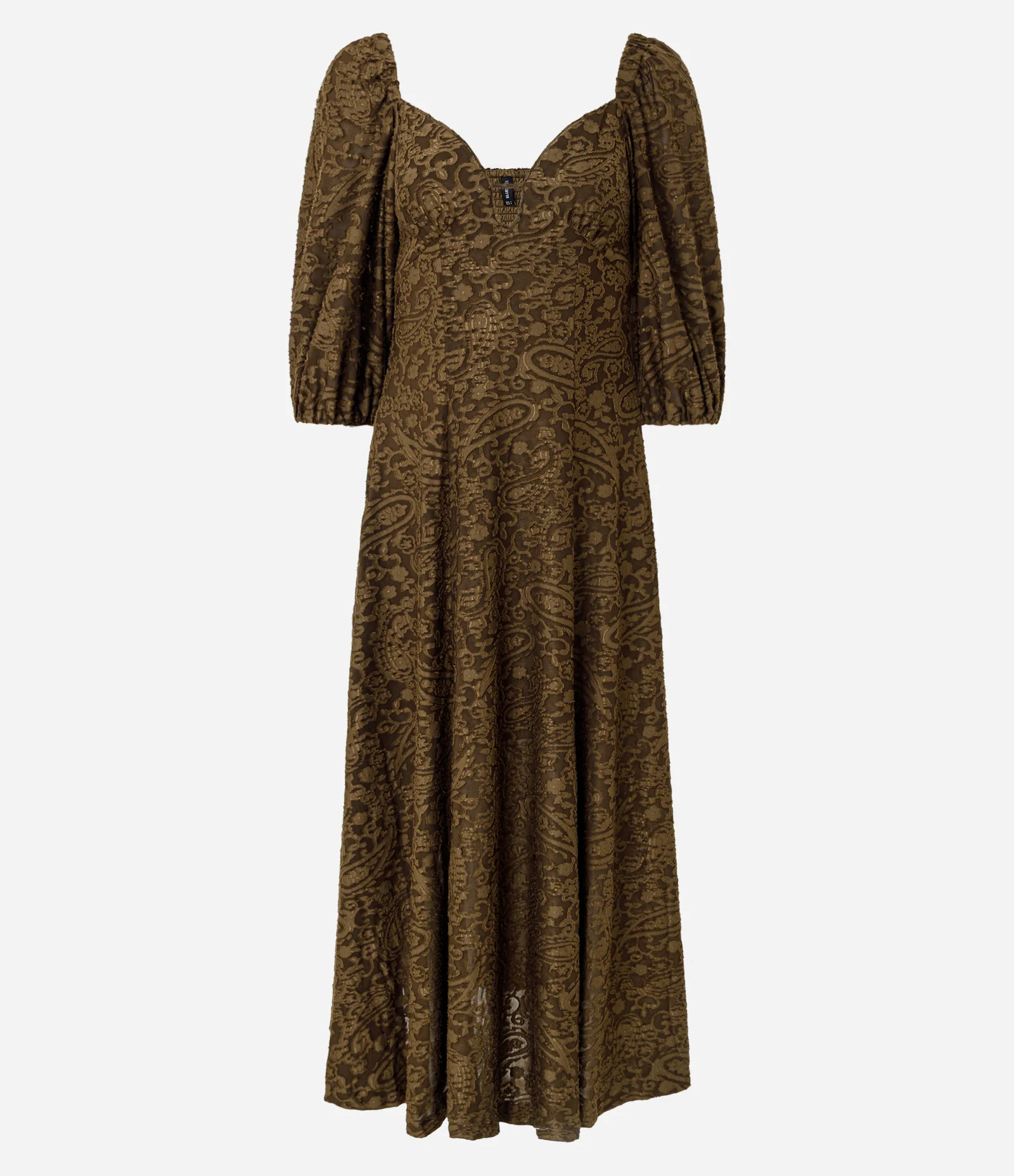 Vestido Longo em Tule com Decote V Marrom 2