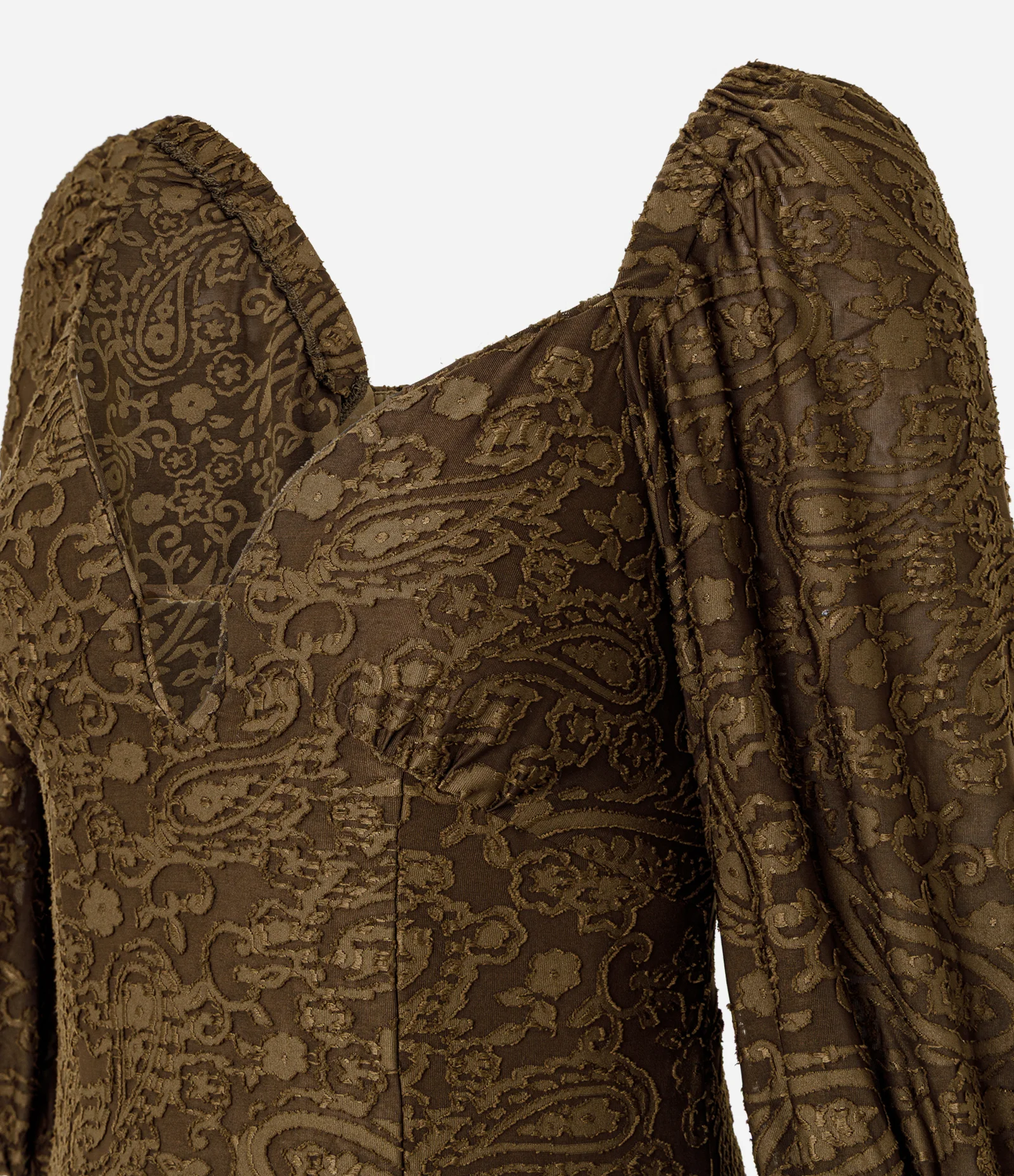 Vestido Longo em Tule com Decote V Marrom 3