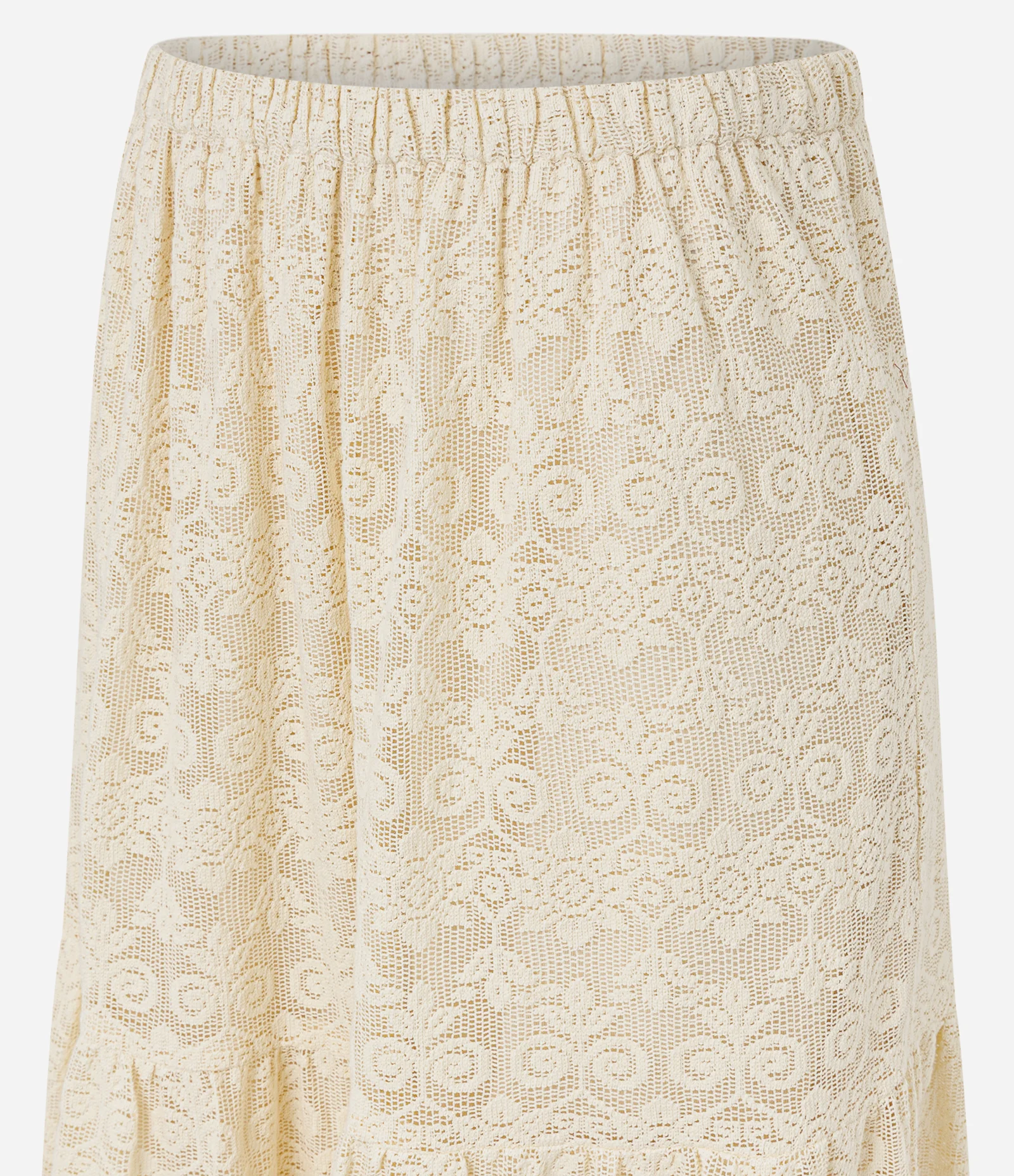 Saia Longa em Jacquard Floral com Babados Bege 2