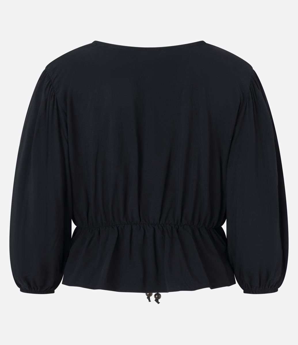 Blusa Peplum em Viscose com Decote V Transpassado Preto