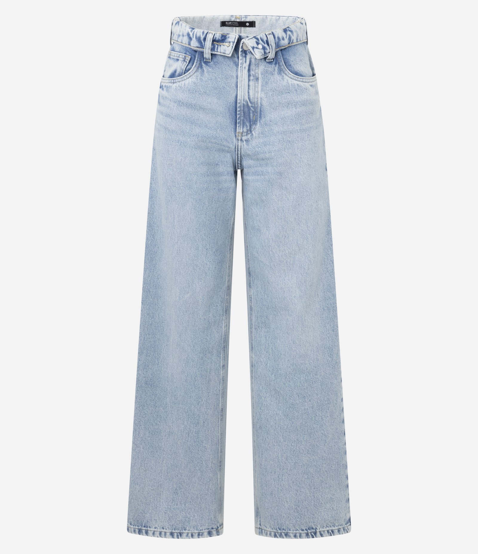 Calça Wide Leg em Jeans com Cós Dobrado Azul 5