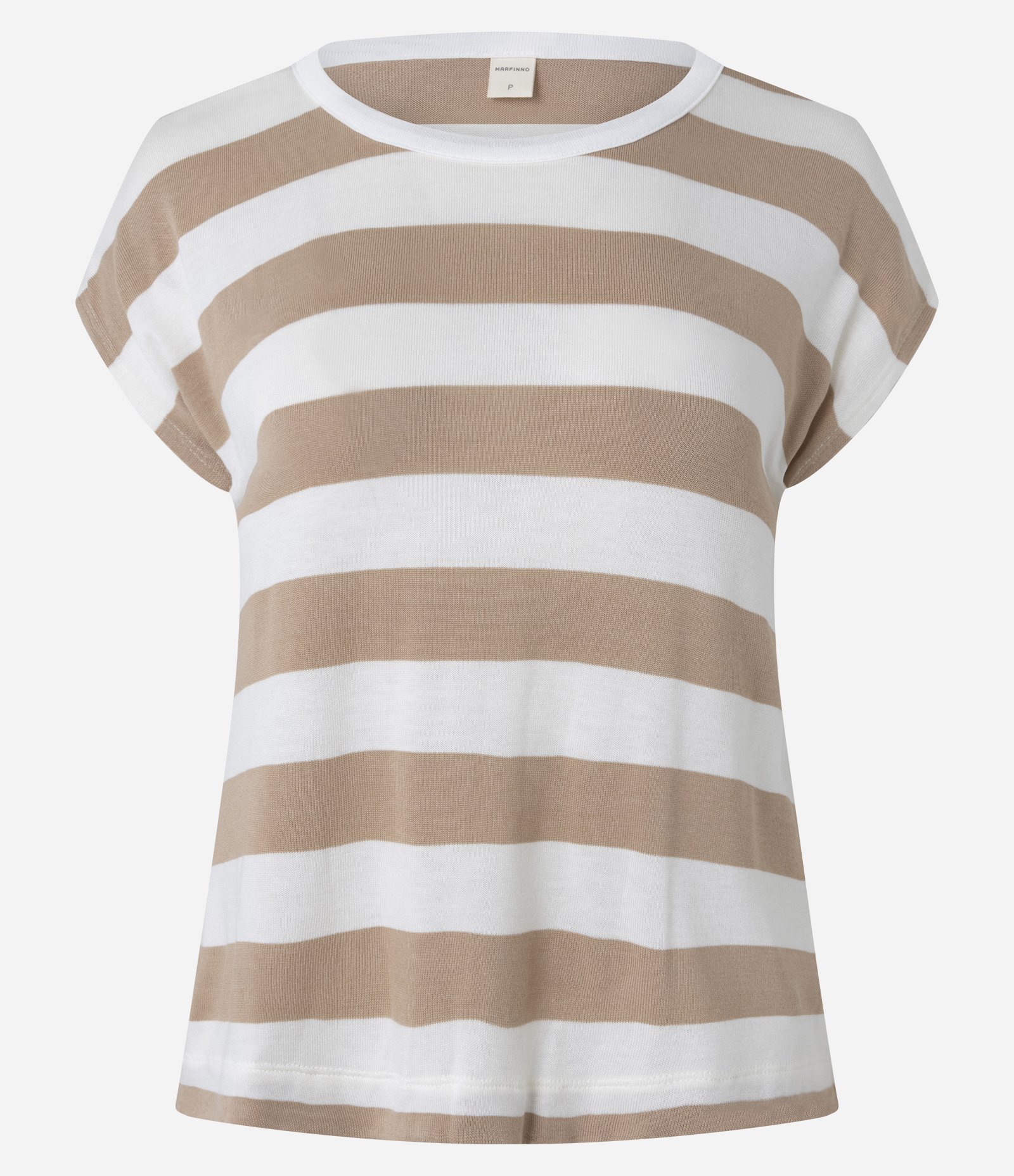 Blusa em Viscose com Listras Horizontais Largas Marrom/Off White 5