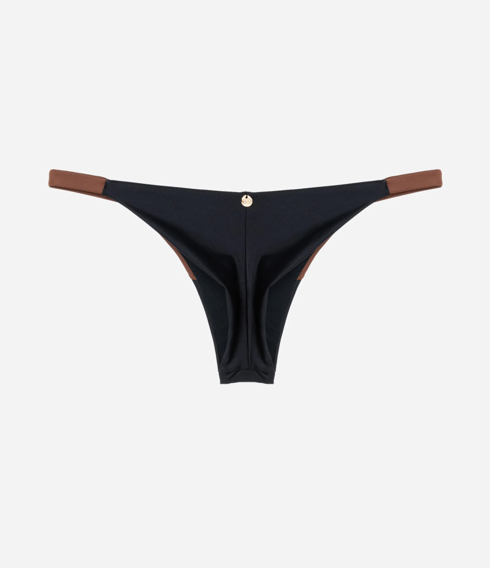 Biquini Calcinha String com Efeito Empina Bumbum e Estampa Bloco de Cor Preto/Marrom 2