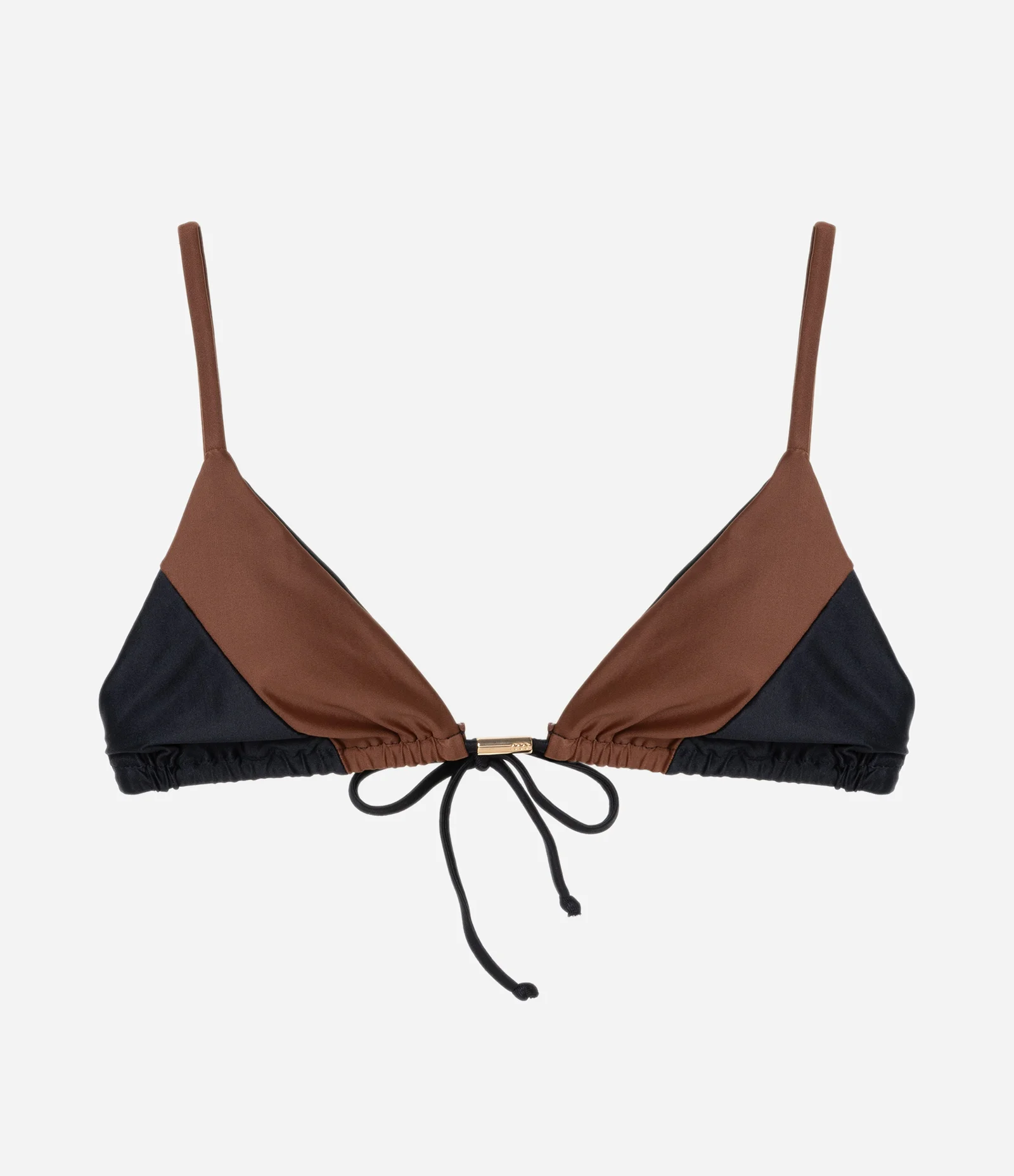 Biquíni Top Cortininha com Bojo Removível e Estampa Bloco de Cor Preto/Marrom 1