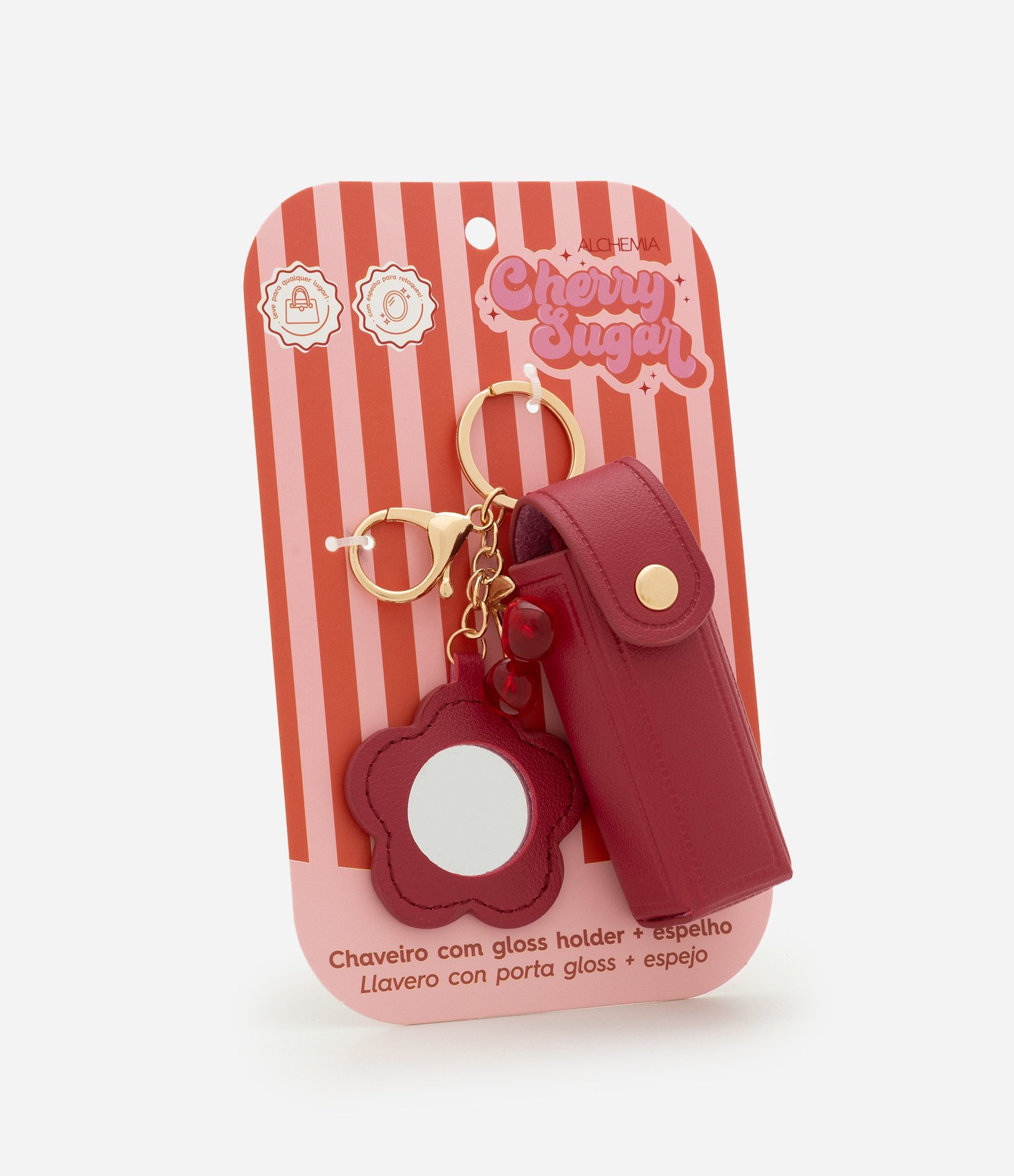 Porta Batom com Espelho e Chaveiro de Cereja Cherry Alchemia Vermelho 1