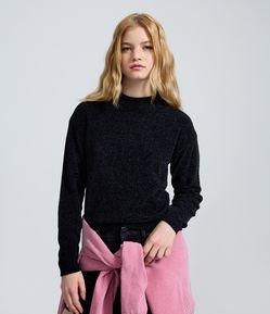 Blusa Slim em Tricô Chenille com Gola Redonda