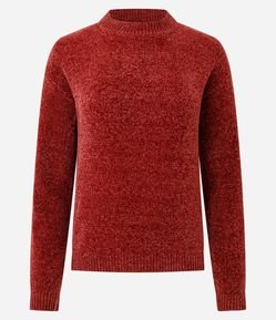 Blusa Slim em Tricô Chenille com Gola Redonda