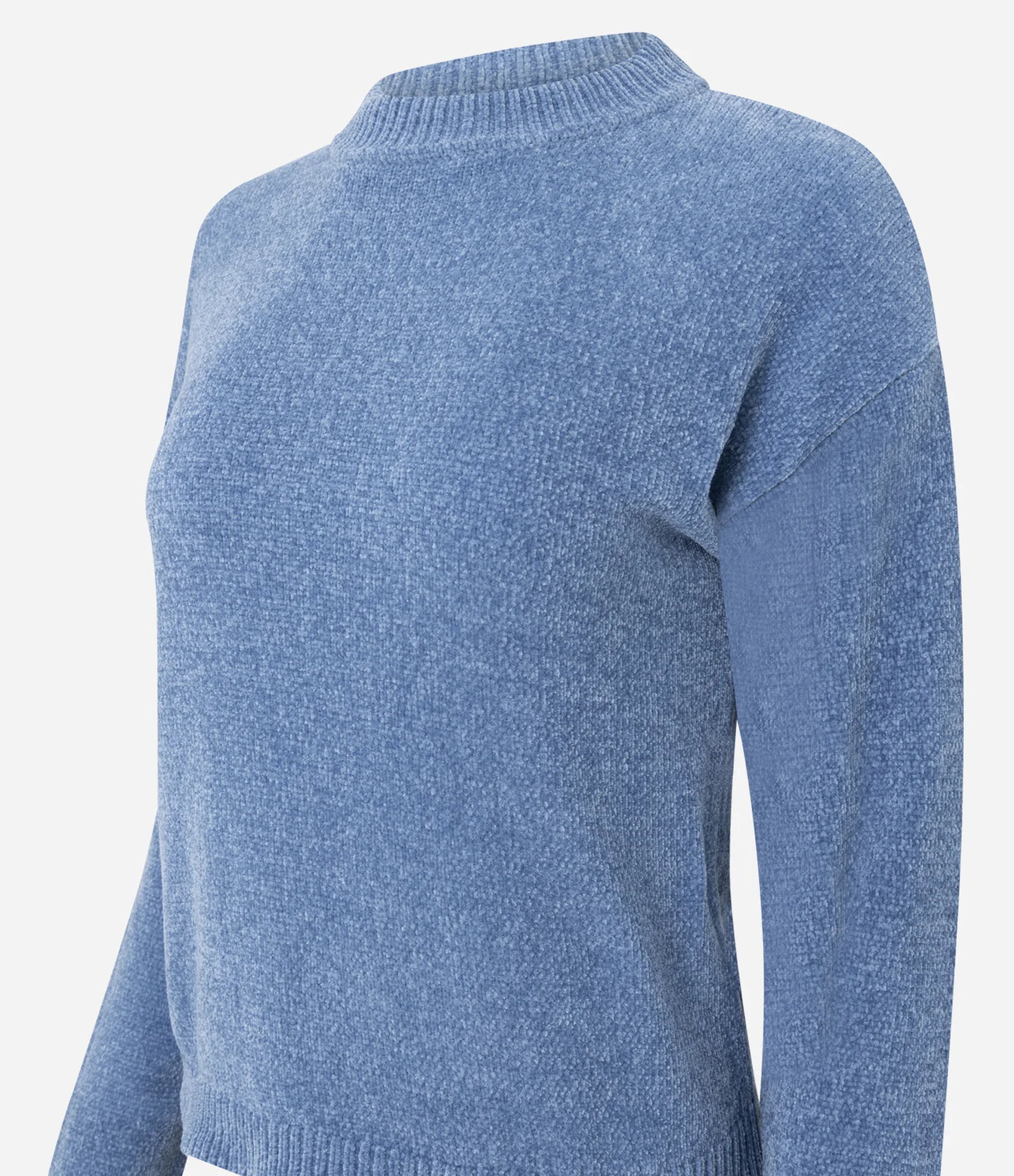 Blusa Slim em Tricô Chenille com Gola Redonda Azul 2