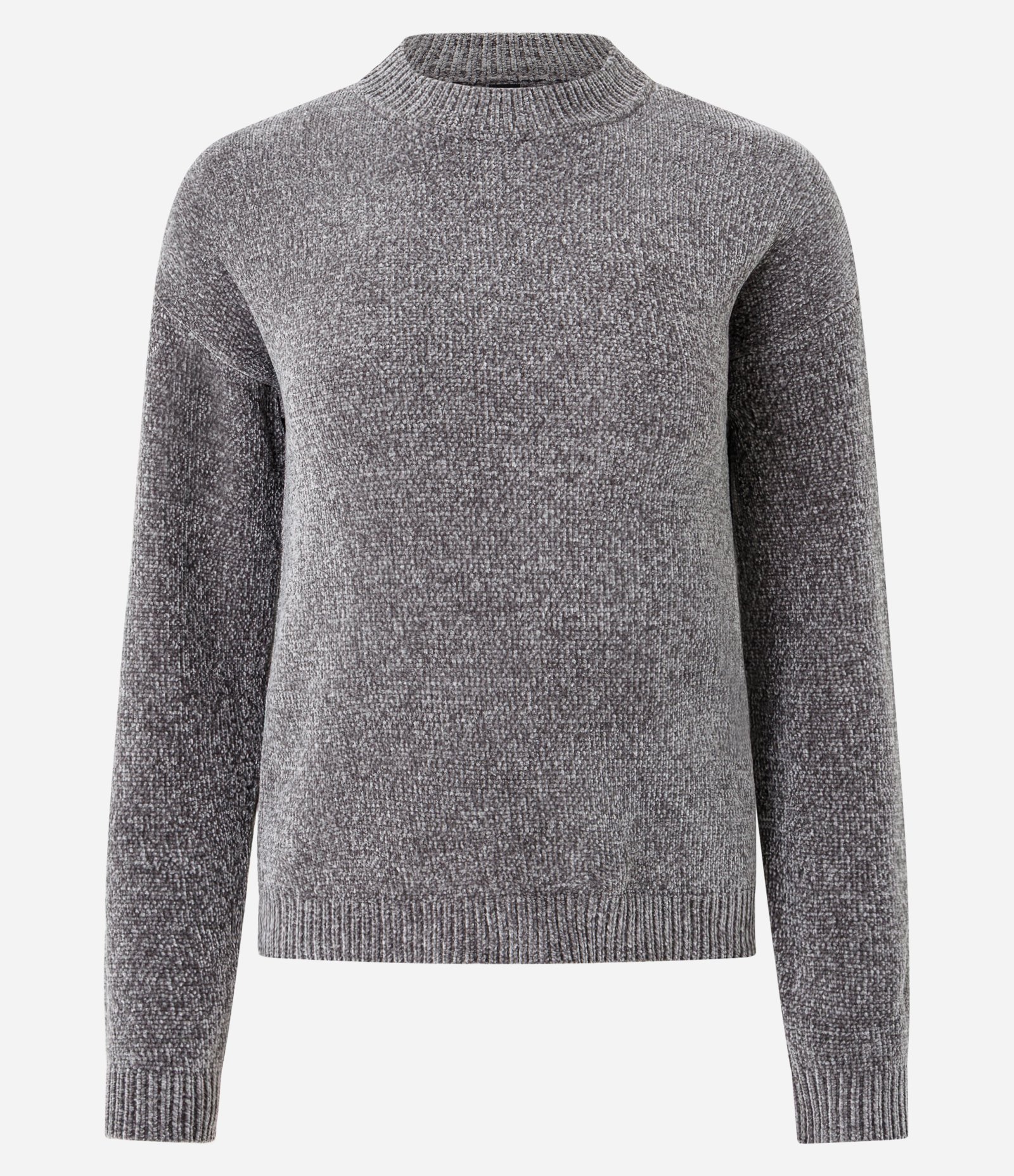 Blusa Slim em Tricô Chenille com Gola Redonda Cinza 5