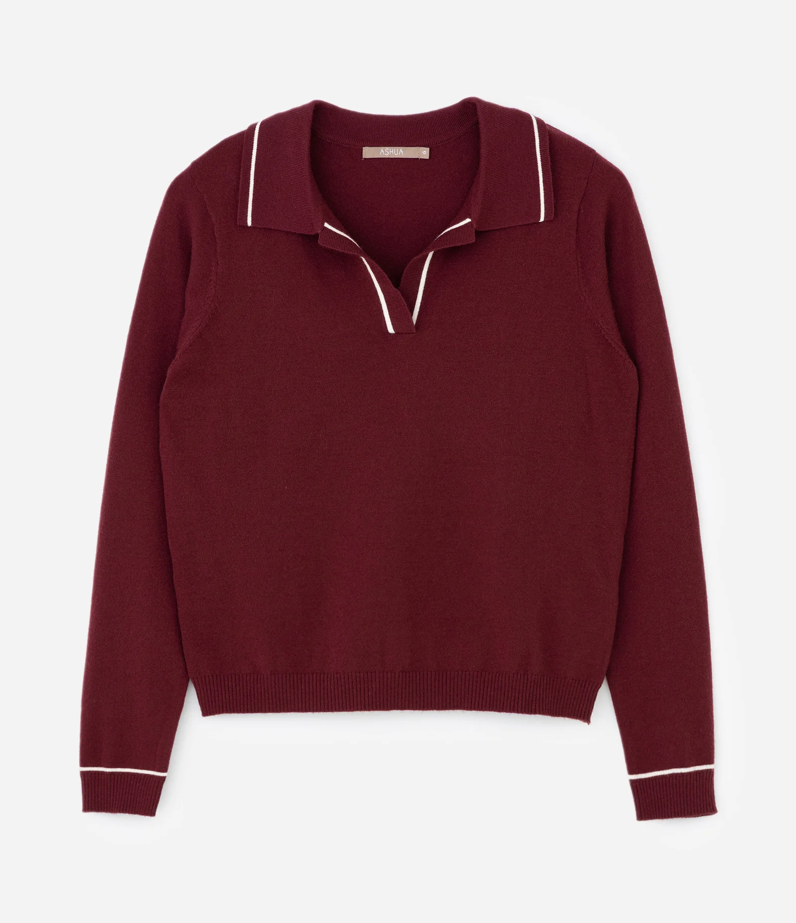 Suéter Slim em Tricô com Gola Polo e Detalhe Contrastante Vinho 1