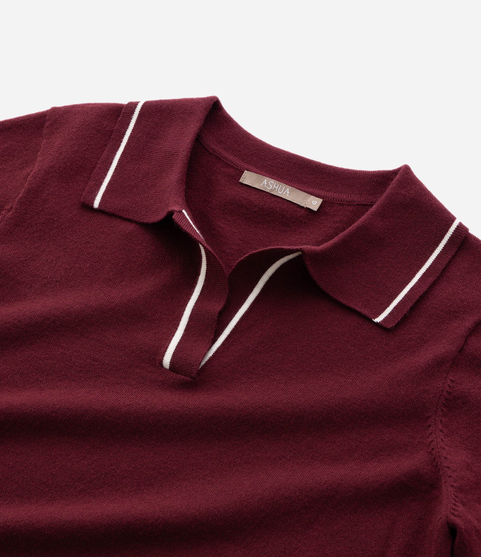 Suéter Slim em Tricô com Gola Polo e Detalhe Contrastante Vinho 5