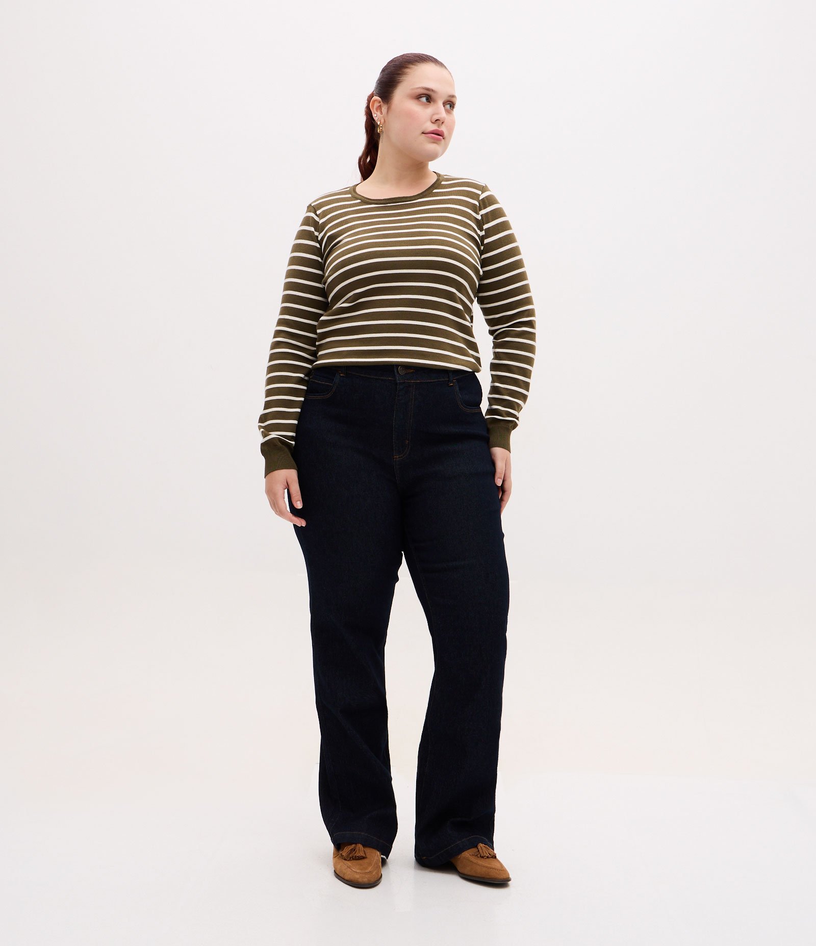 Suéter Regular em Tricô com Listras Curve & Plus Size Verde 2