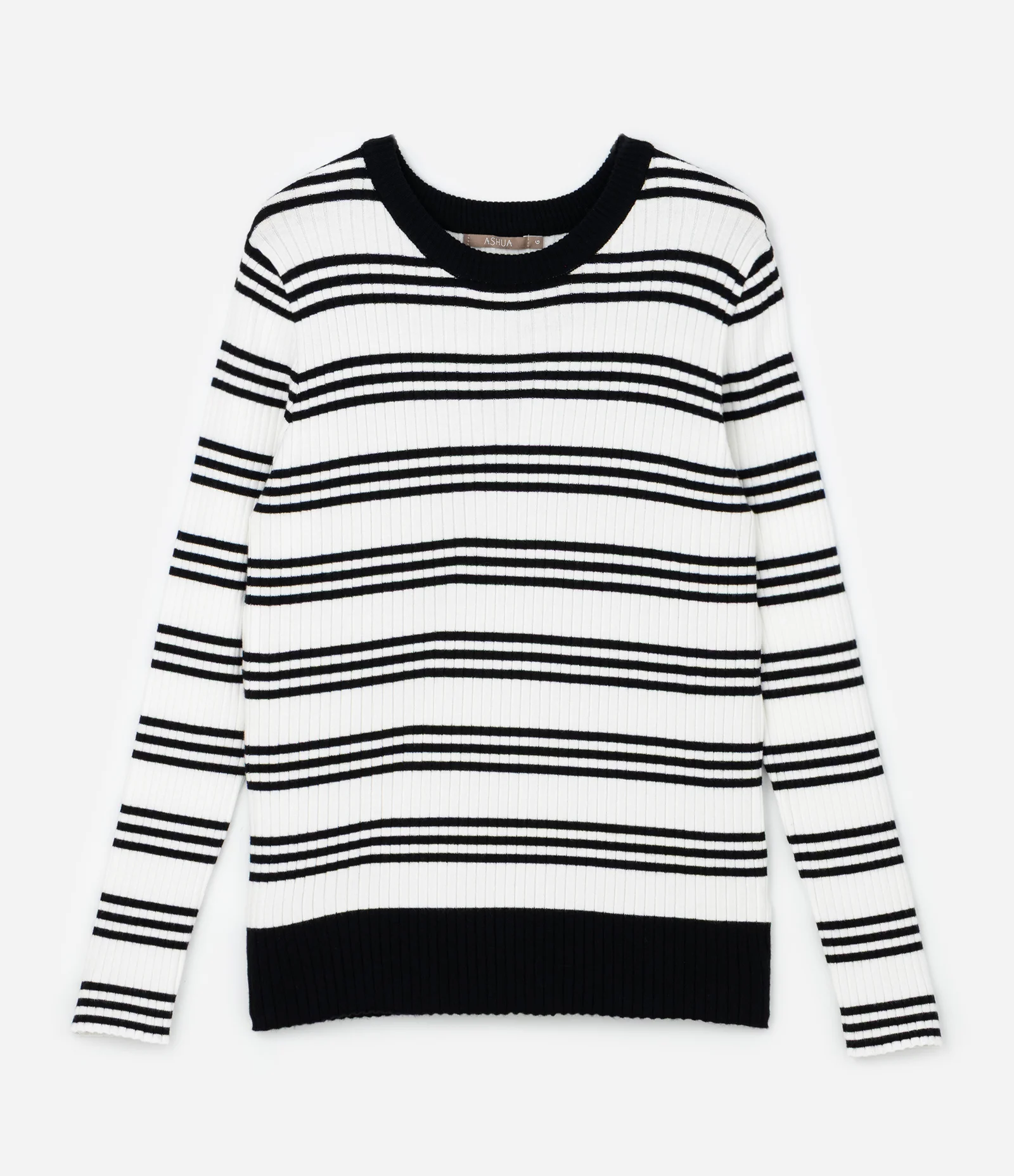 Blusa Alongada em Tricô Canelado com Listras Curve & Plus Size Preto 1