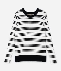Blusa Alongada em Tricô Canelado com Listras Curve & Plus Size