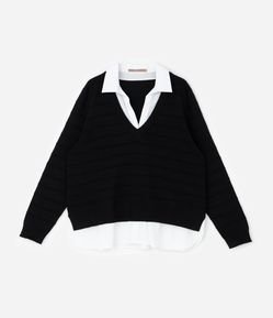 Suéter em Tricô com Efeito de Sobreposição Curve & Plus Size