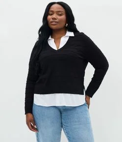 Suéter em Tricô com Efeito de Sobreposição Curve & Plus Size
